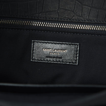 Saint Laurent Nubuck Crocodile Embossed Monogram Medium Niki Chain Satchel Black 7 of 14