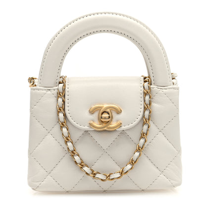 Chanel Shiny Aged Calfskin Quilted Mini Nano Kelly Shopper White 1 of 11
