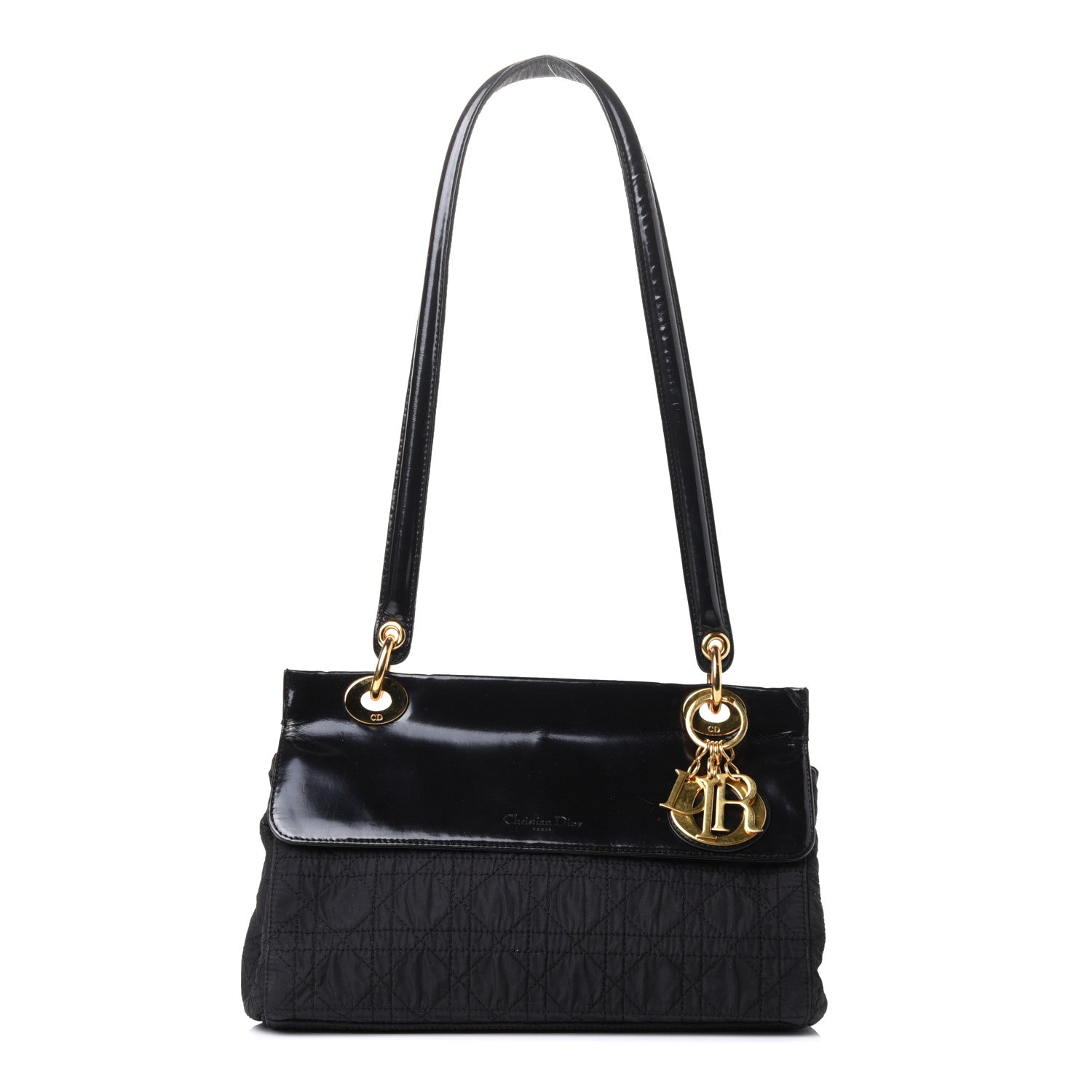 Christian Dior Nylon Glazed Calfskin Cannage Shoulder Bag Black 1 of 18