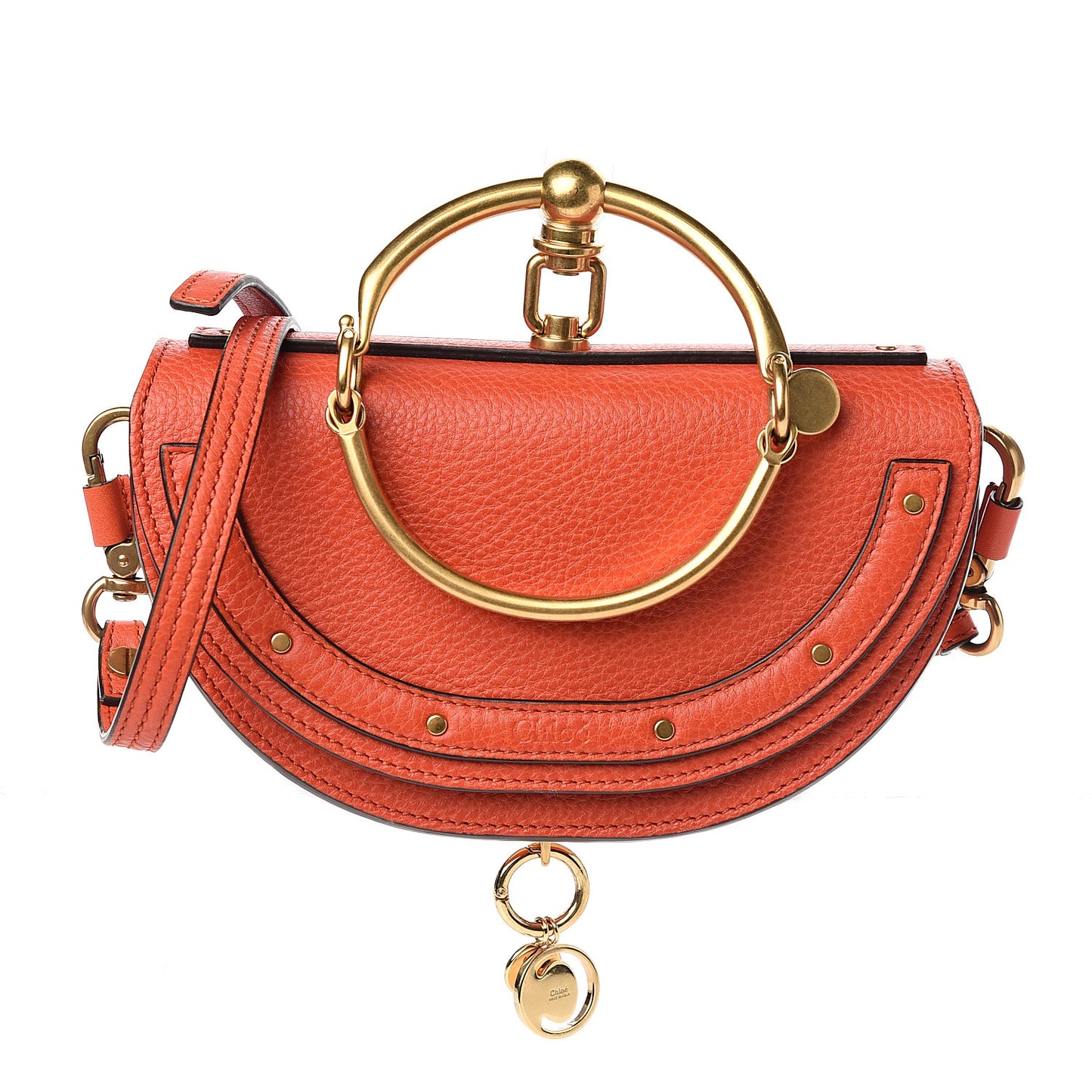 Calfskin Small Nile Bracelet Minaudiere Bag Sepia Red