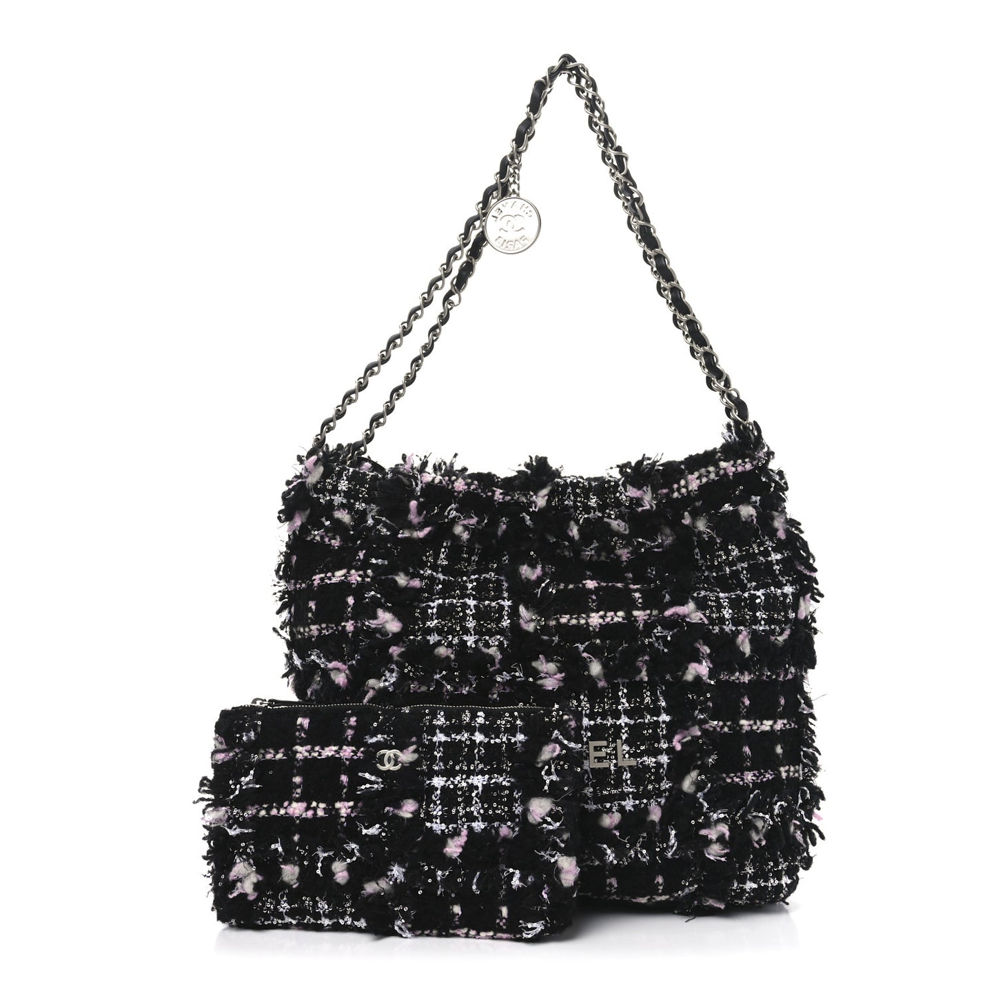 Tweed Sequin Quilted Chanel 22  Black Pink Multicolor