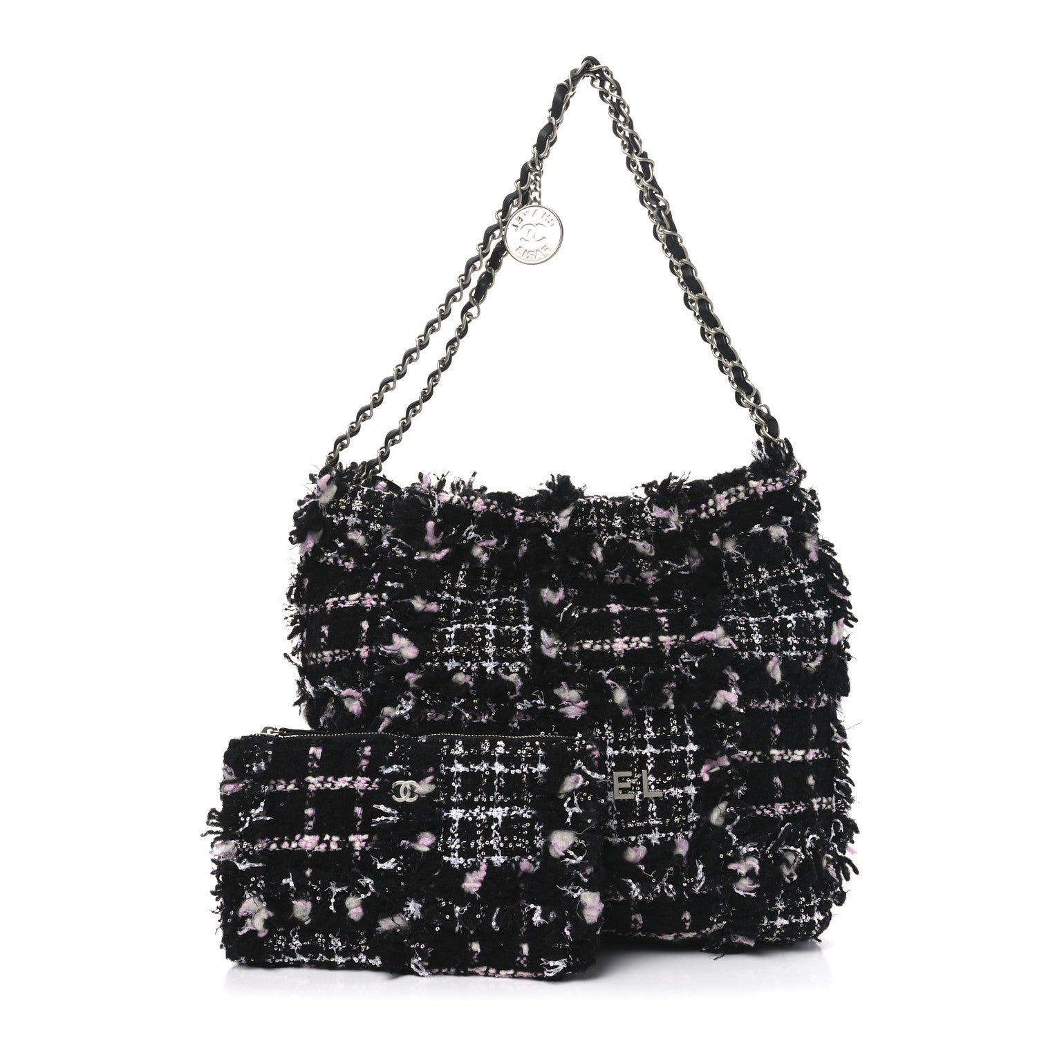 Chanel Tweed Sequin Quilted Chanel 22  Black Pink Multicolor 3 of 11