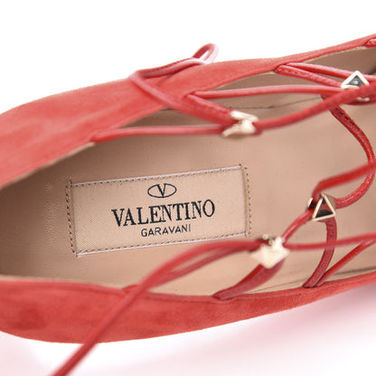 Valentino Garavani Suede Rockstud Gladiator Lace Up Pumps 36.5 Rosso Valentino 7 of 9
