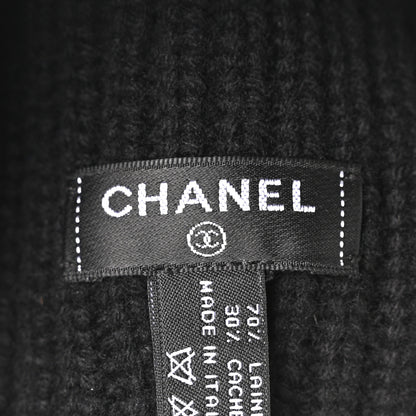 Chanel Wool Cashmere CC Beanie Hat Light Black White 5 of 6