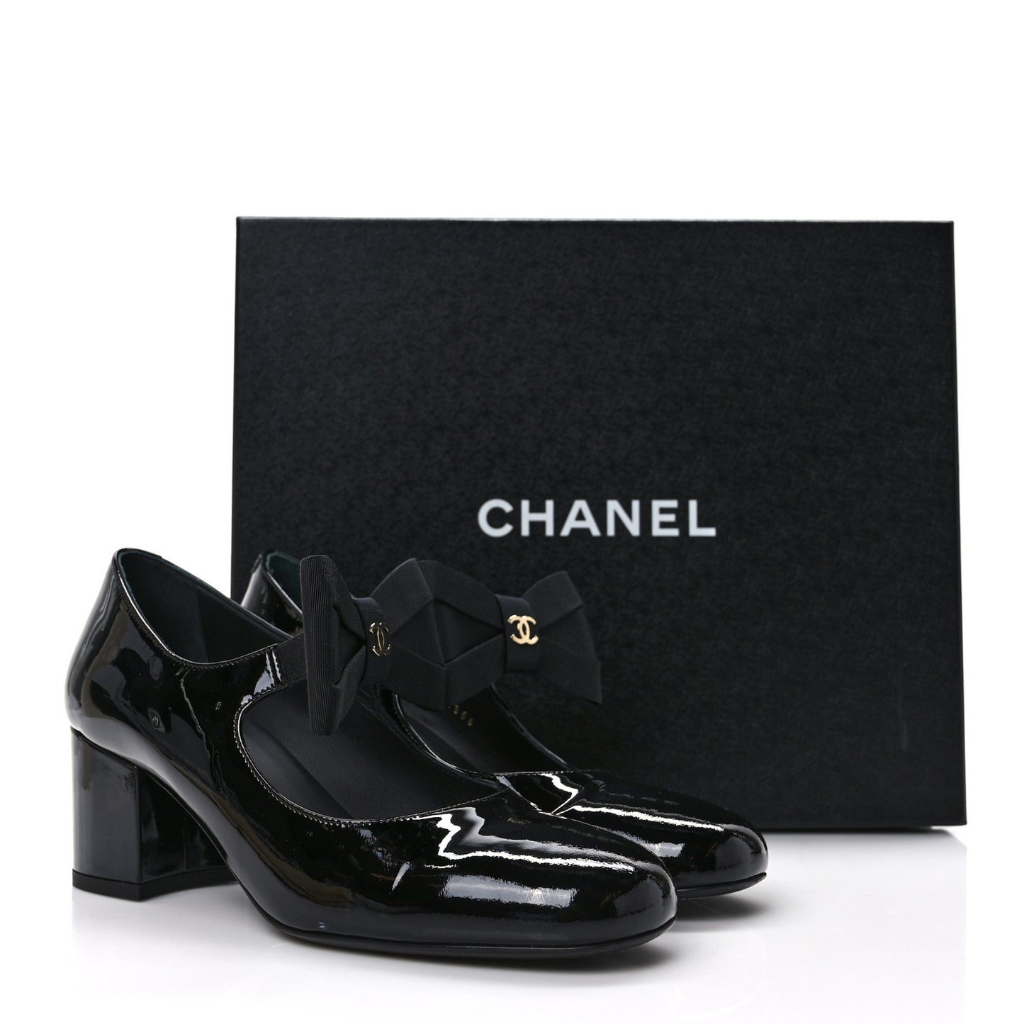 Patent Calfskin Grosgrain Bow Mary Jane Flats 37 Black
