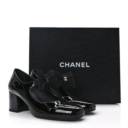 Chanel Patent Calfskin Grosgrain Bow Mary Jane Flats 37 Black 9 of 9