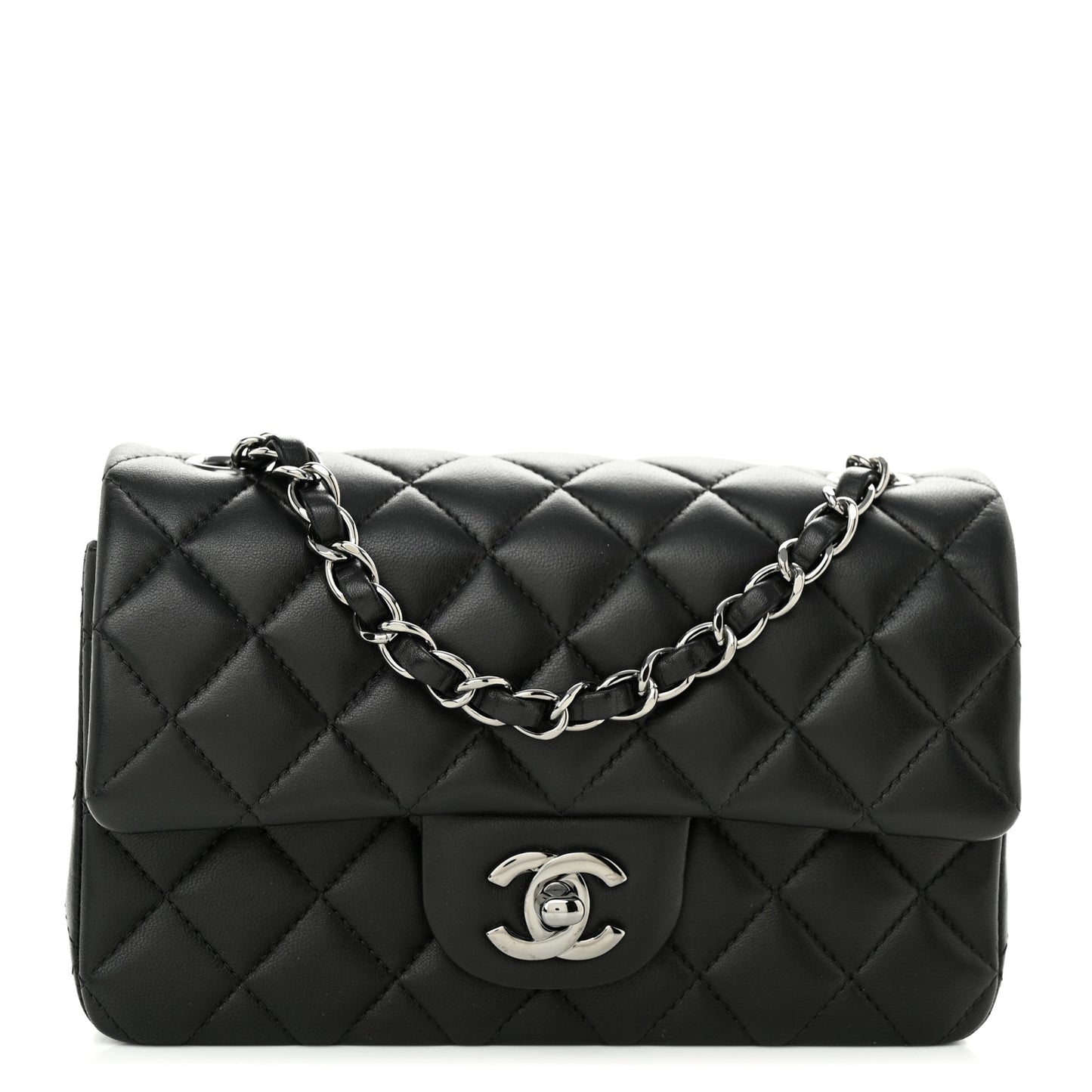 Lambskin Quilted Mini Rectangular Flap Black