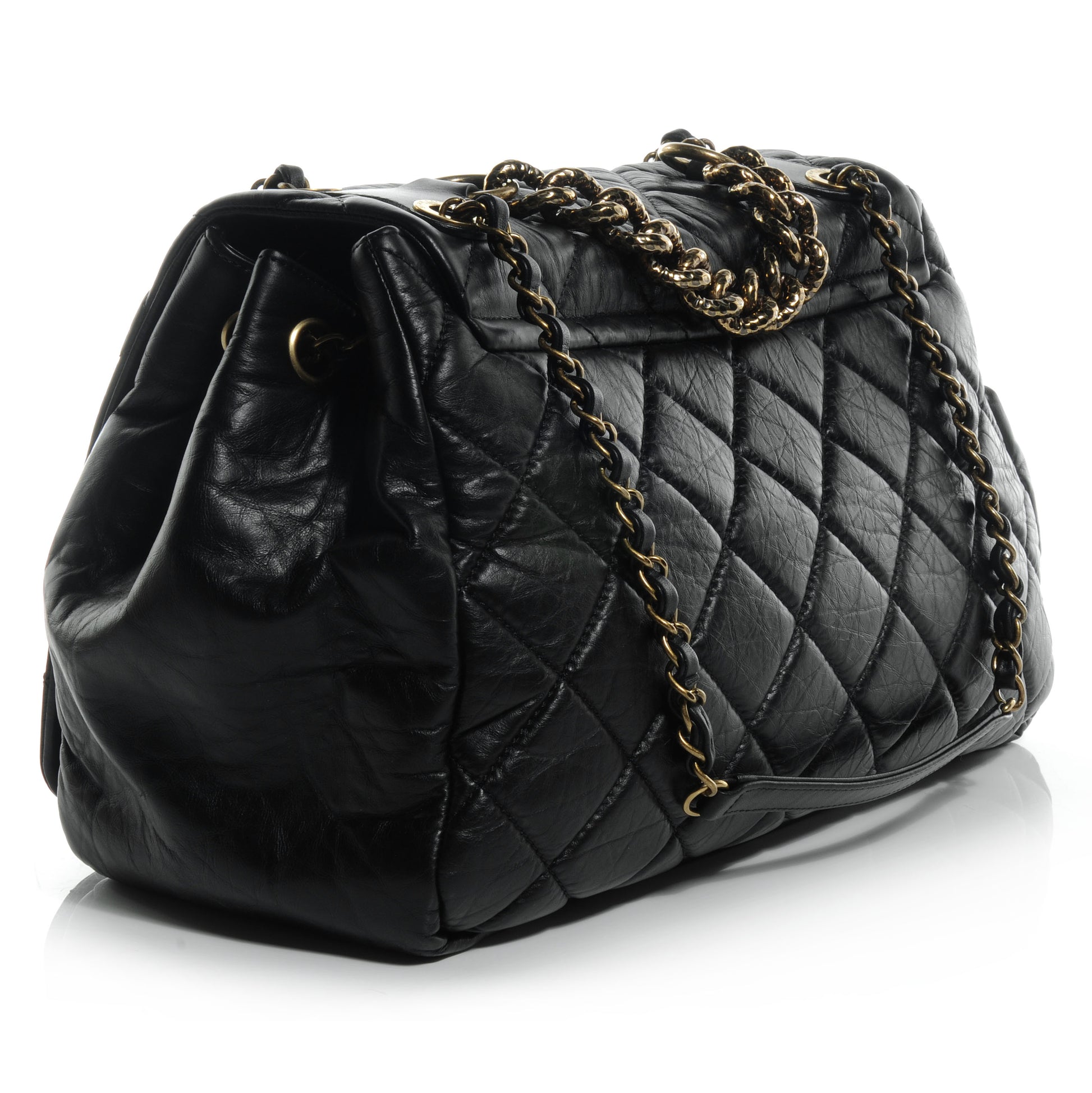 Chanel Aged Calfskin Quilted Large Pondichery Flap Black 3 of 9
