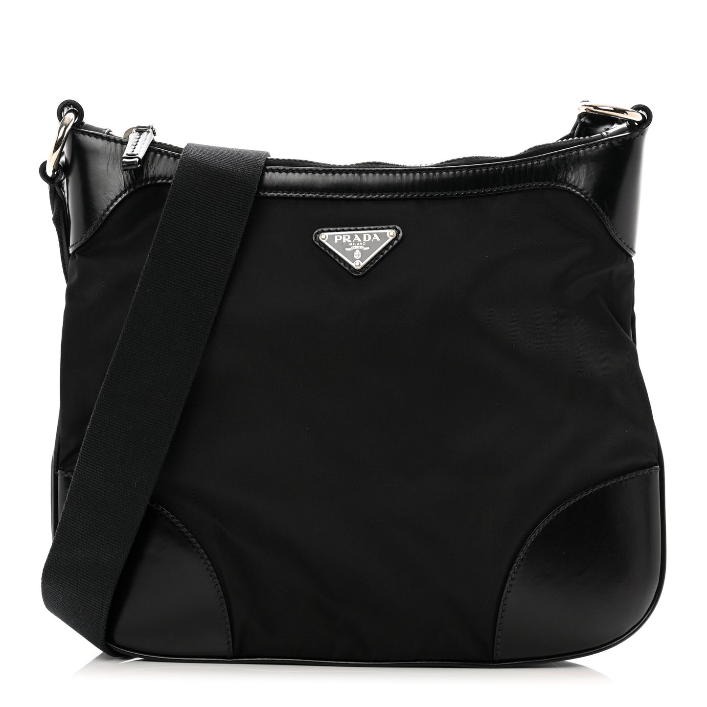 Tessuto Nylon Calfskin Flat Messenger Bag Black
