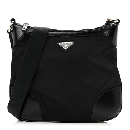Prada Tessuto Nylon Calfskin Flat Messenger Bag Black 1 of 9