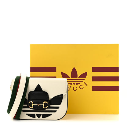 Gucci X ADIDAS Textured Dollar Calfskin Web Trefoil Mini Horsebit 1955 Shoulder Bag Off White Black Off White Black 11 of 11