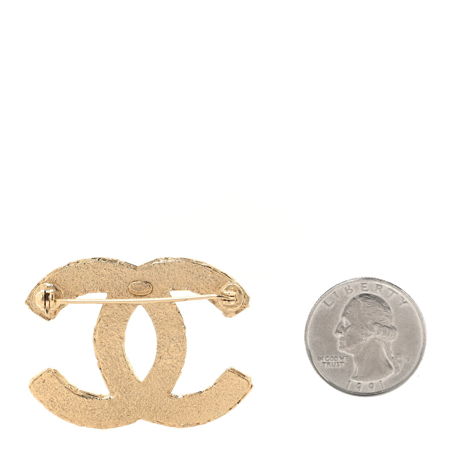 Metal Crystal Baguette CC Brooch Gold