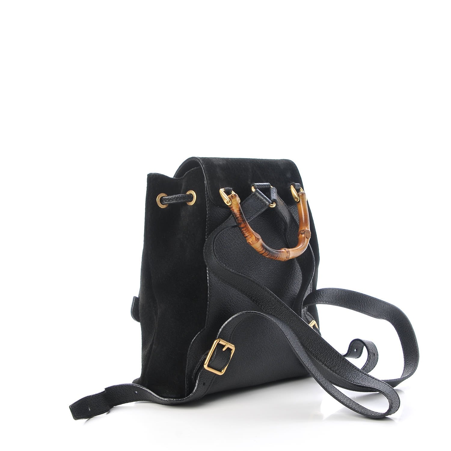Gucci Calfskin Suede Bamboo Backpack Black 3 of 10