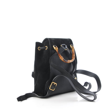 Gucci Calfskin Suede Bamboo Backpack Black 3 of 10