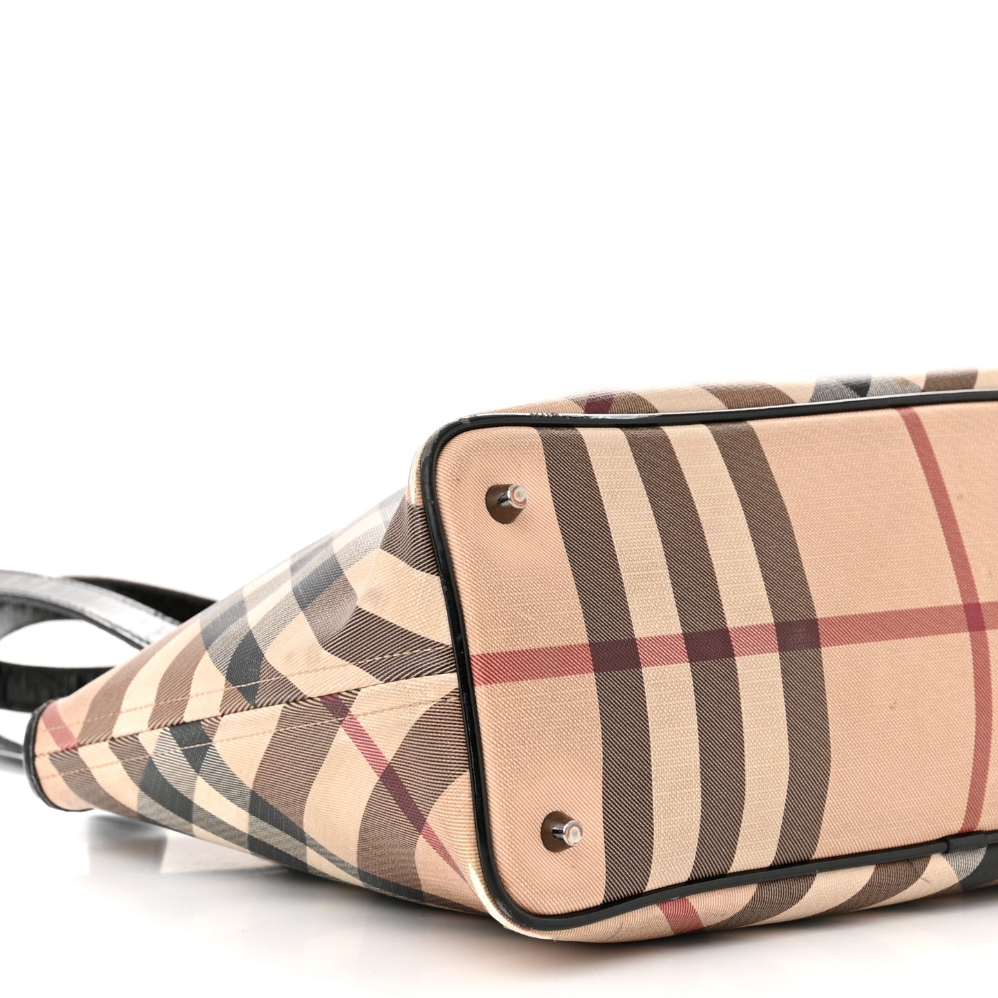 Patent Trim Nova Check Shopper Tote Black