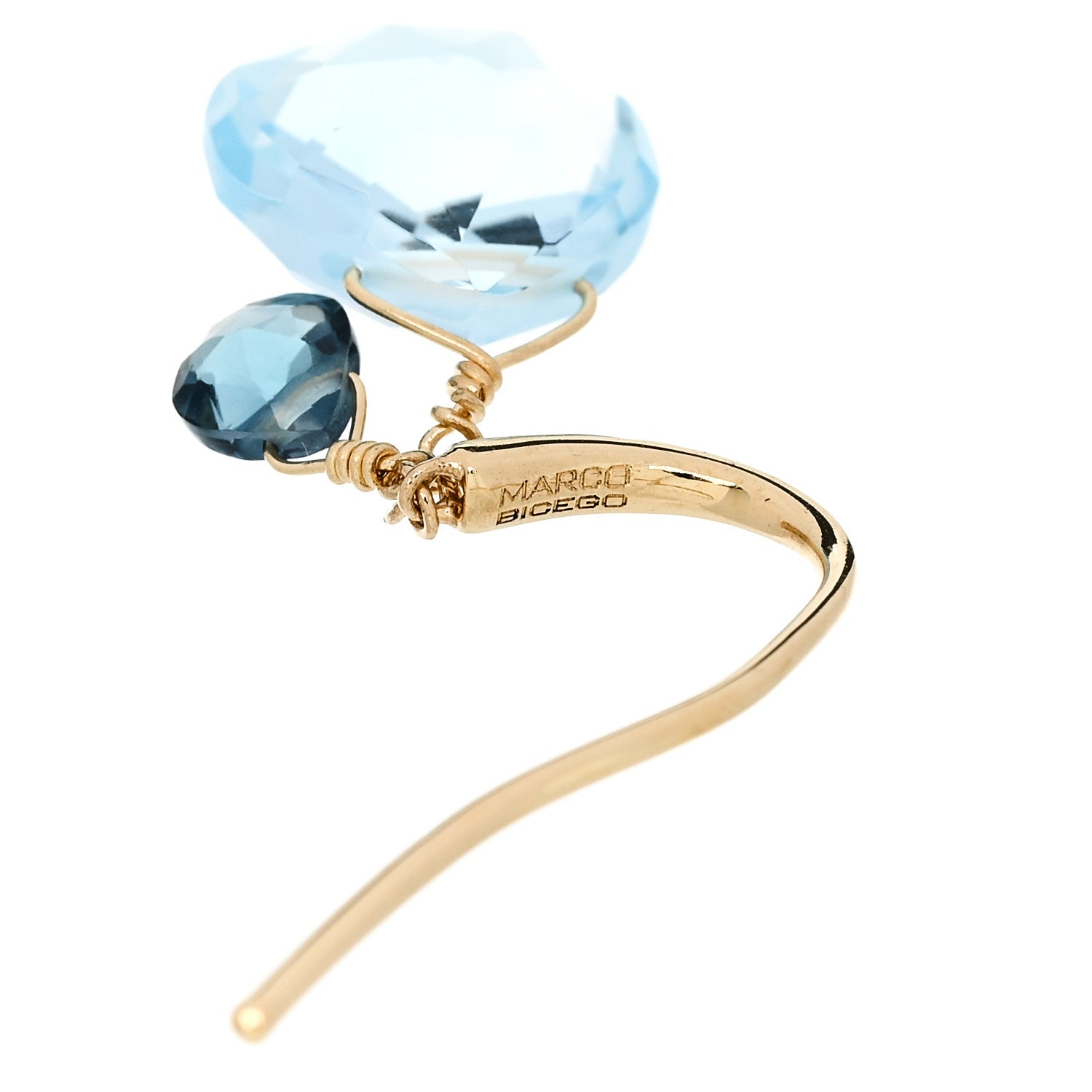 Marco Bicego 18K Yellow Gold Blue Topaz Paradise Hook Drop Earrings 4 of 6