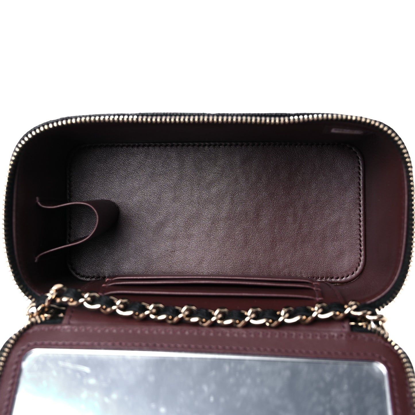 Caviar Quilted Small Vanity Case With Chain Black
