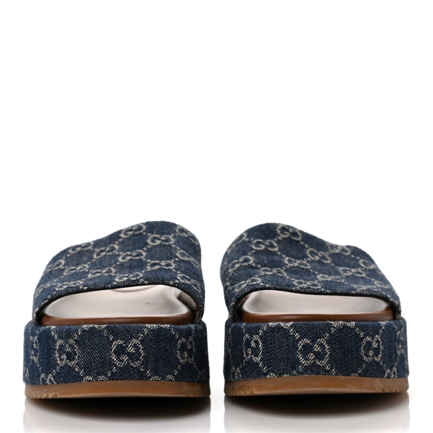 New Denim GG Monogram Angelina Platform 55mm Slide Sandals 40 Blue Tea