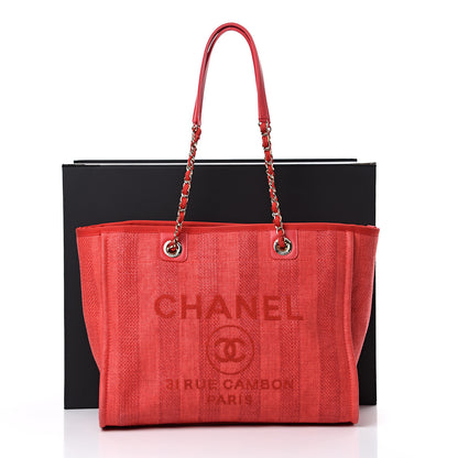 Chanel Mixed Fibers Striped Small Deauville Tote Red 15 of 15