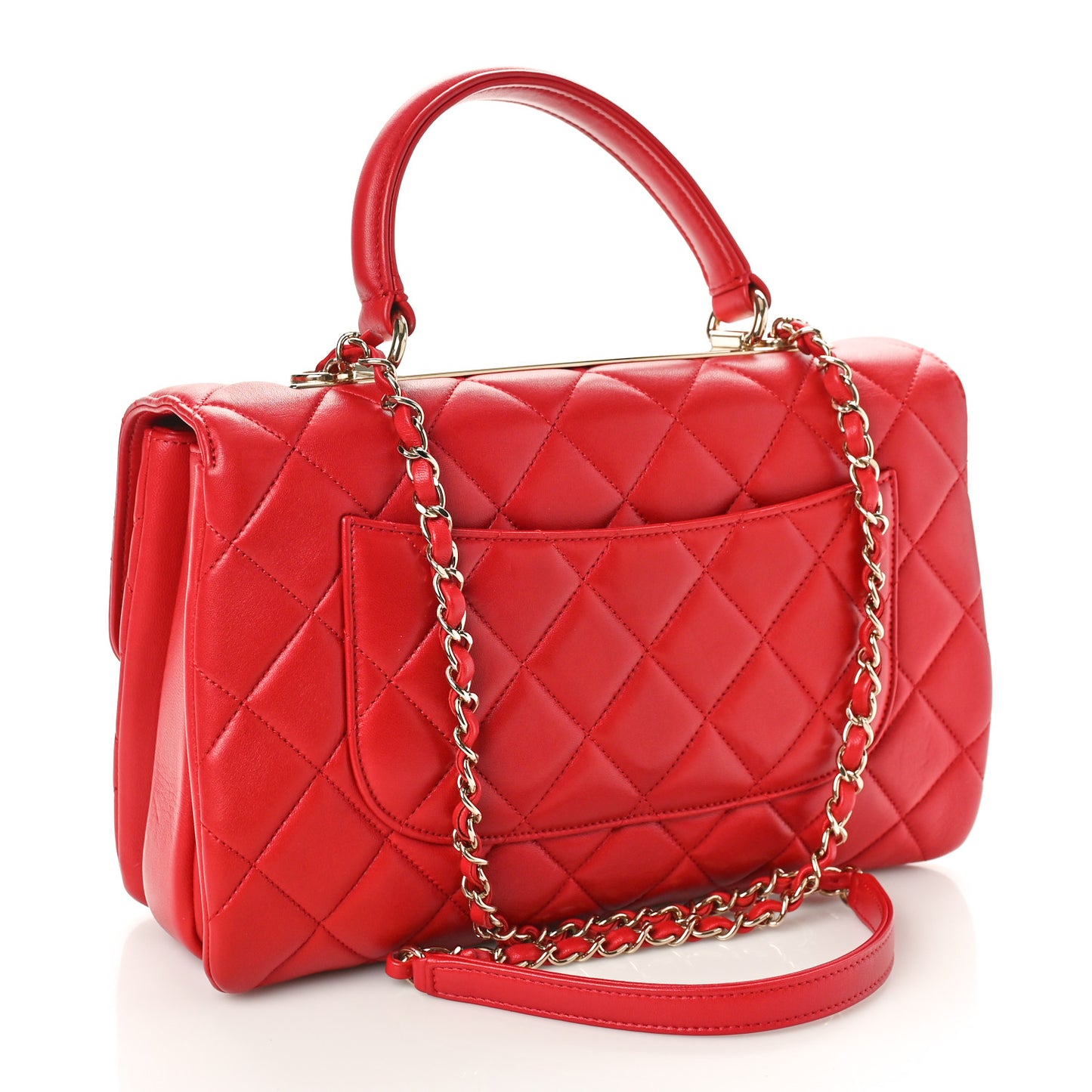 Lambskin Quilted Medium Trendy CC Flap Dual Handle Bag Red