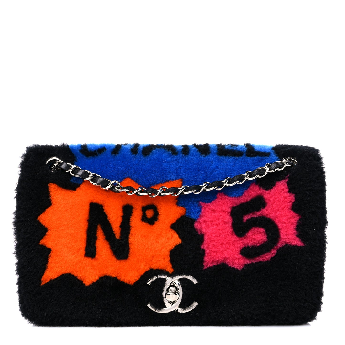 Shearling Lambskin Medium Chanel 100% Flap Black