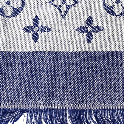 Louis Vuitton Silk Wool Monogram Denim Shawl Light Blue 3 of 6
