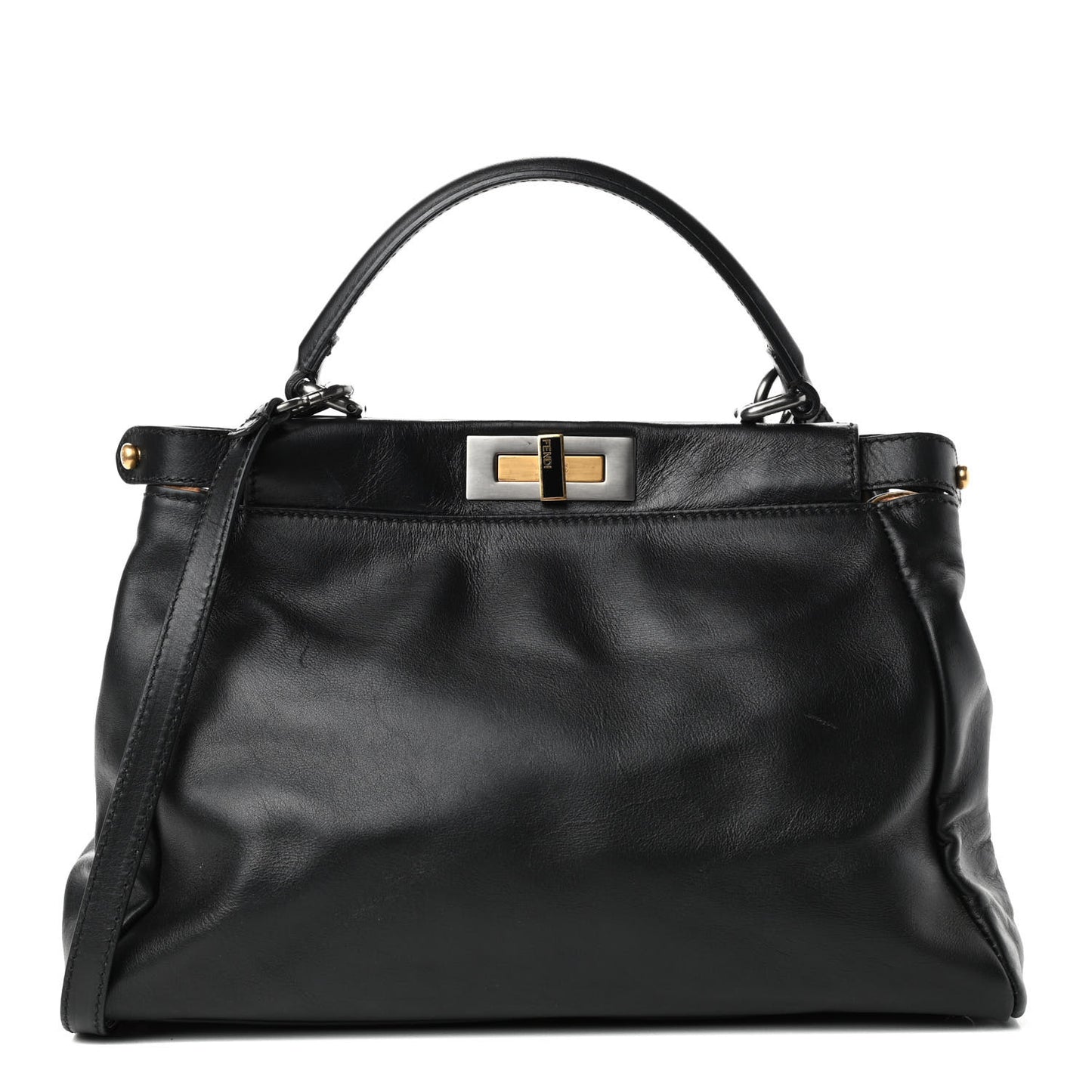 Calfskin Calf Hair Leopard Print Medium Peekaboo Iconic Satchel Black