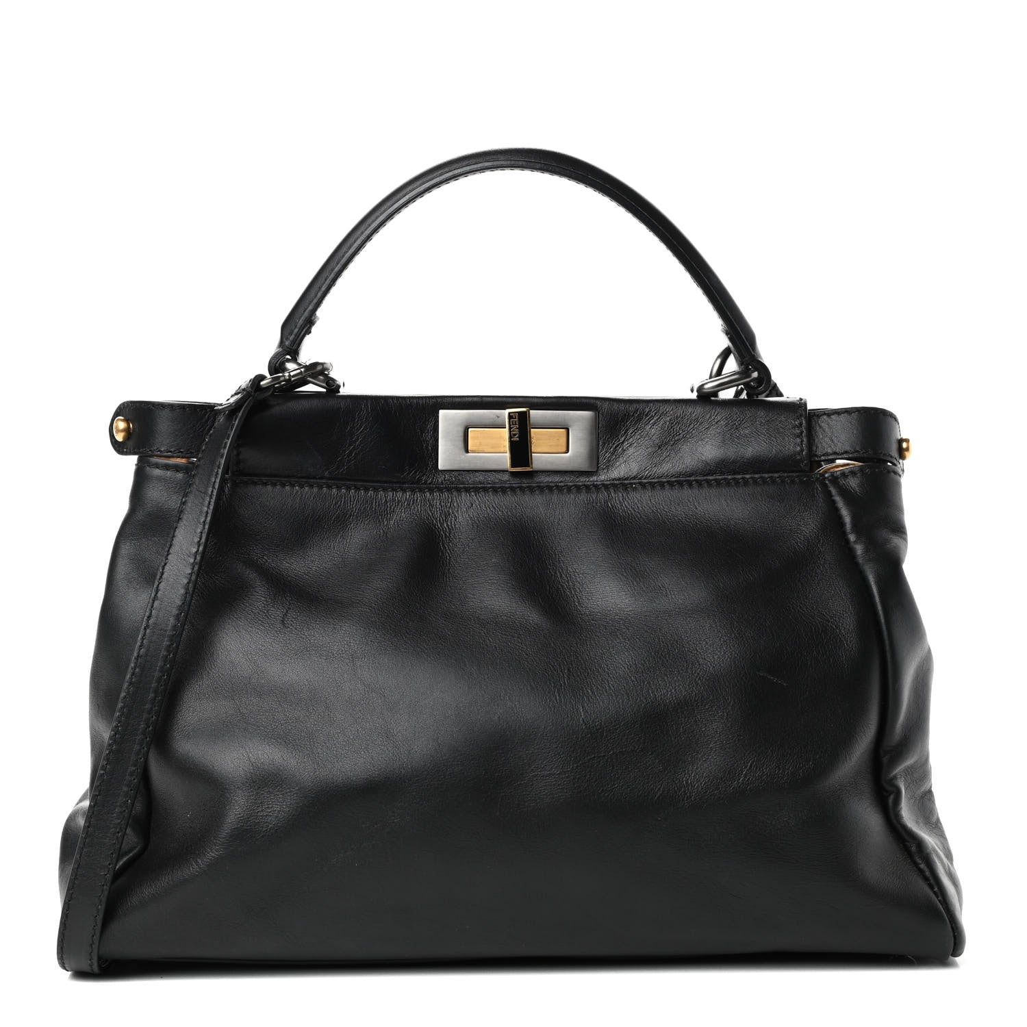 Fendi Calfskin Calf Hair Leopard Print Medium Peekaboo Iconic Satchel Black 1 of 4