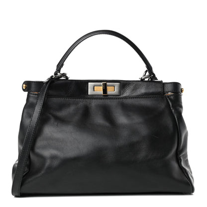 Fendi Calfskin Calf Hair Leopard Print Medium Peekaboo Iconic Satchel Black 1 of 4