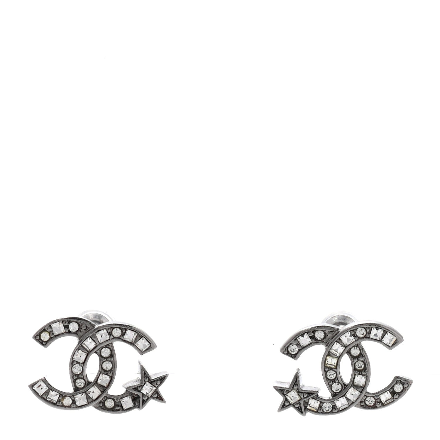 Chanel Crystal CC Starfall Earrings Silver 1 of 4