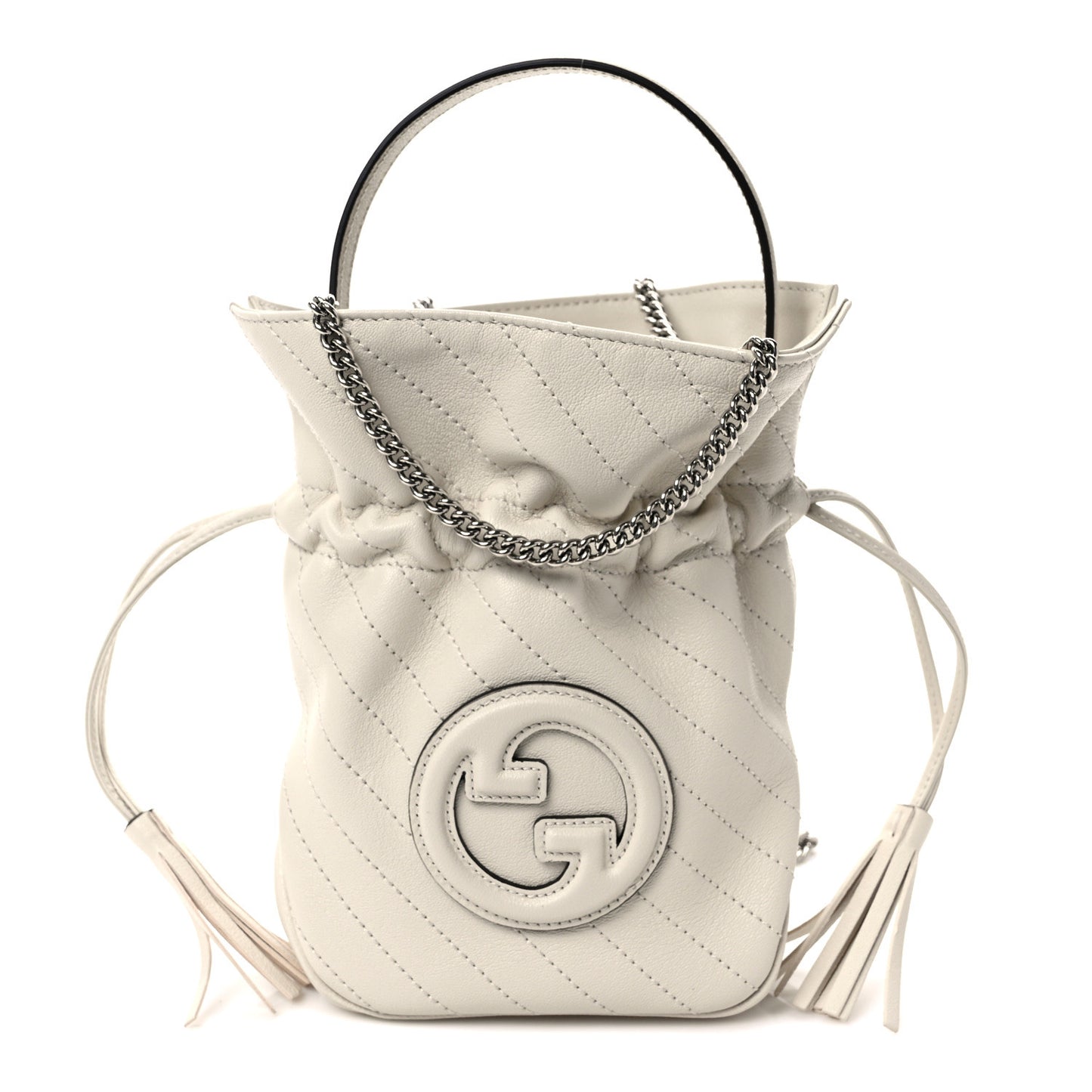 Sakai Be Green Calfskin Diagonal Stitched Mini Blondie Bucket Bag Mystic White