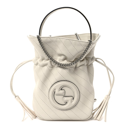 Gucci Sakai Be Green Calfskin Diagonal Stitched Mini Blondie Bucket Bag Mystic White 1 of 10
