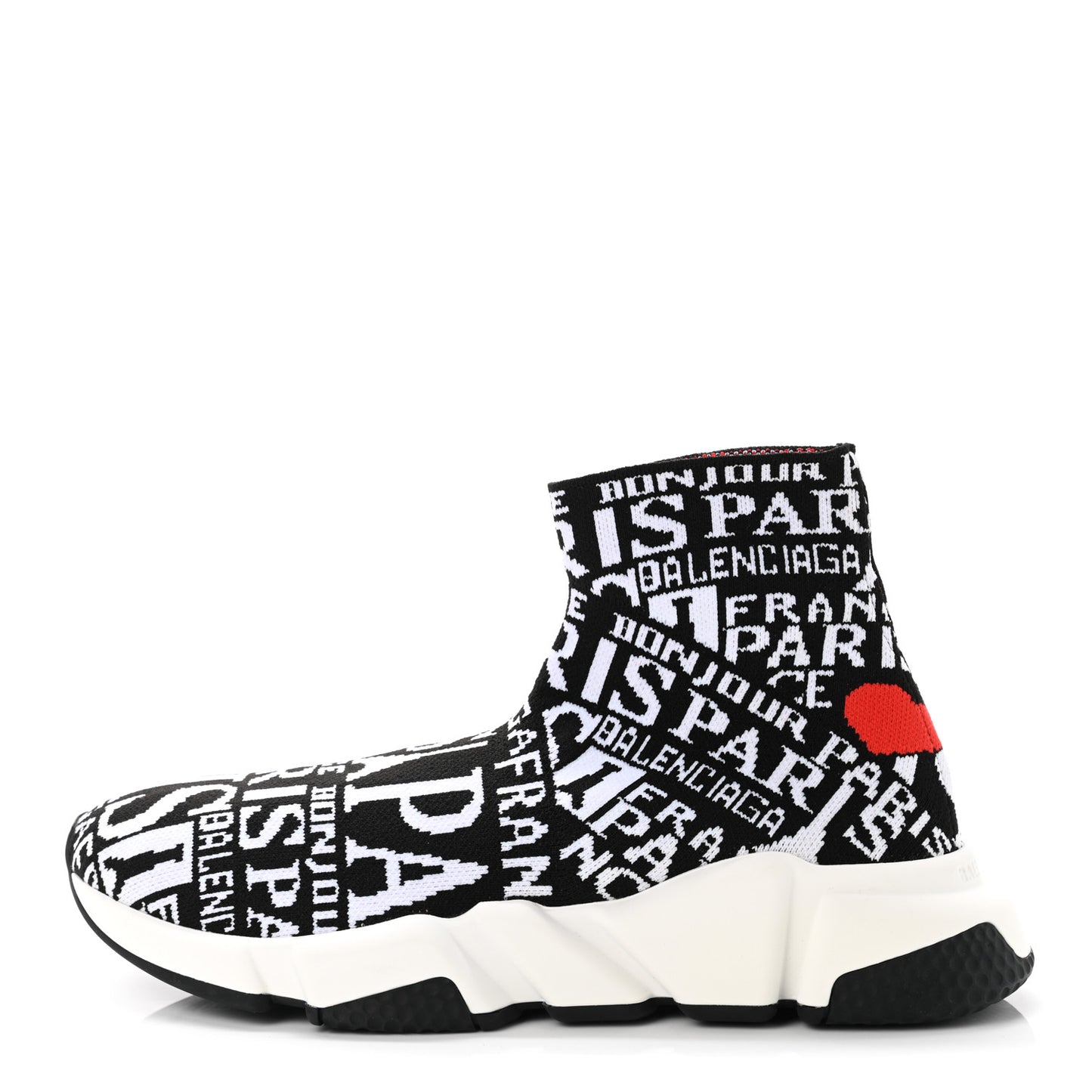 Neoprene Knit Bonjour Paris Womens Speed Sneakers 39 Black White Red
