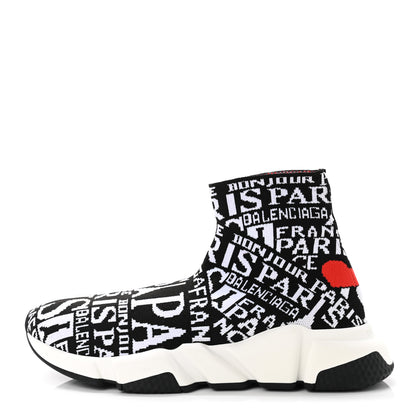 Balenciaga Neoprene Knit Bonjour Paris Womens Speed Sneakers 39 Black White Red 1 of 9
