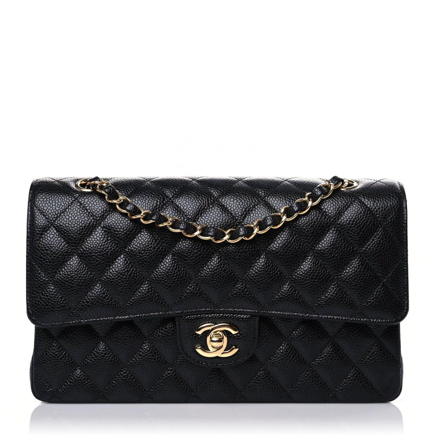 Caviar Quilted Medium Double Flap Black
