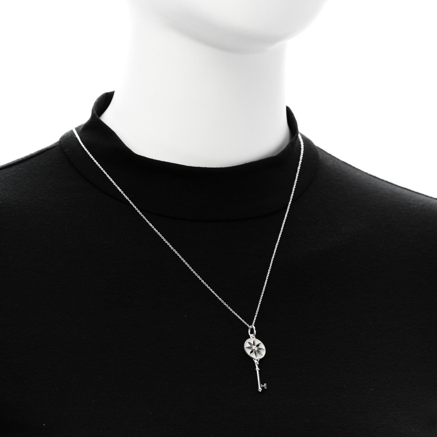 Sterling Silver Diamond Small Daisy Key Pendant Necklace