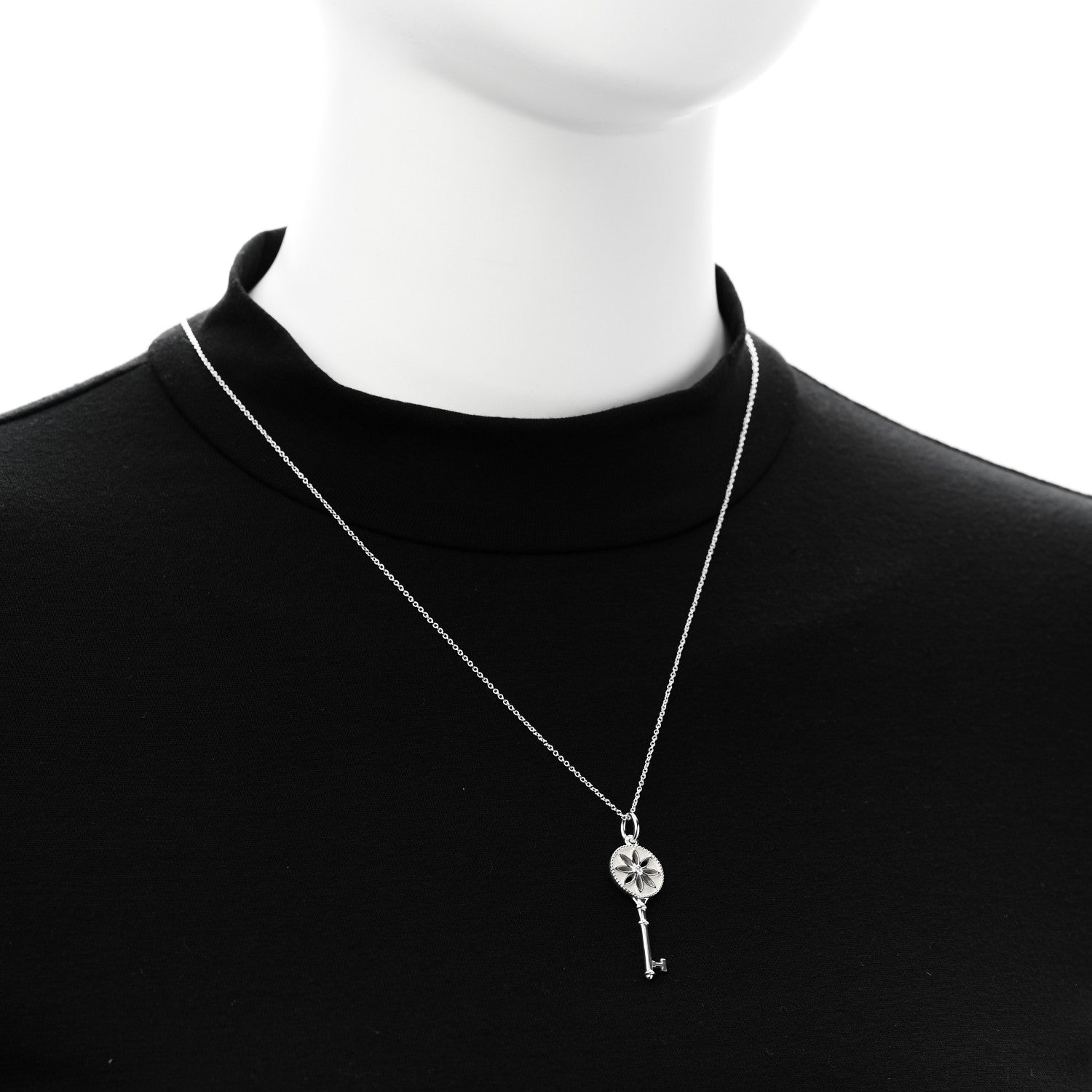 Tiffany Sterling Silver Diamond Small Daisy Key Pendant Necklace 2 of 7