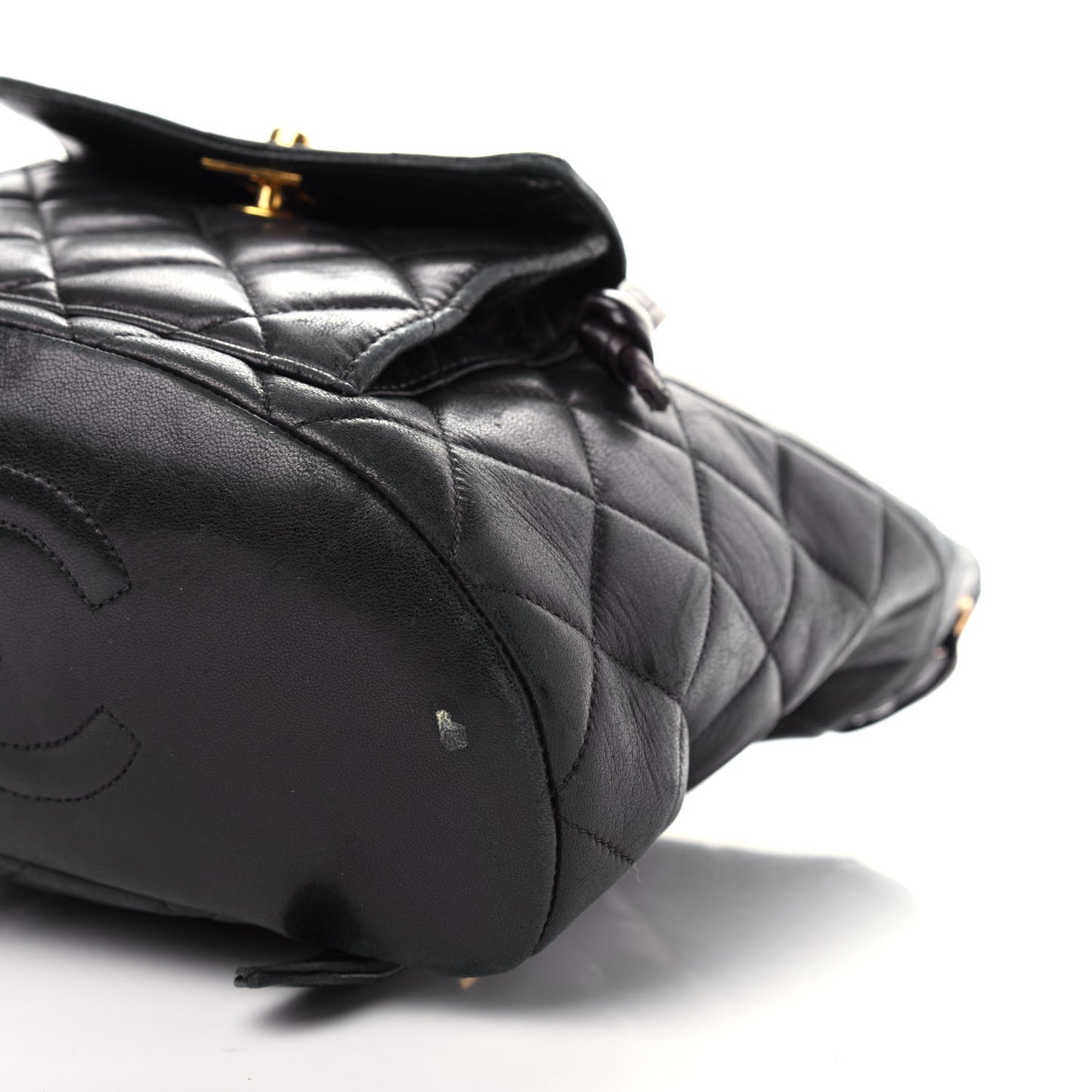 Lambskin Quilted Drawstring Backpack Black