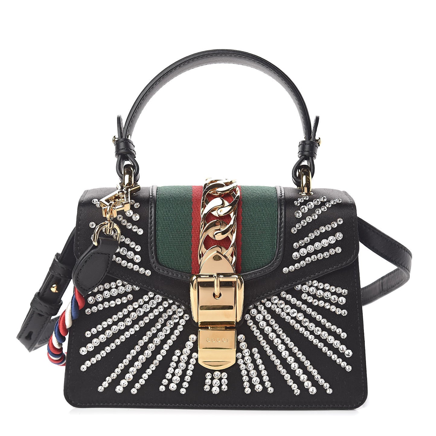 Satin Crystal Mini Sylvie Top Handle Bag Black