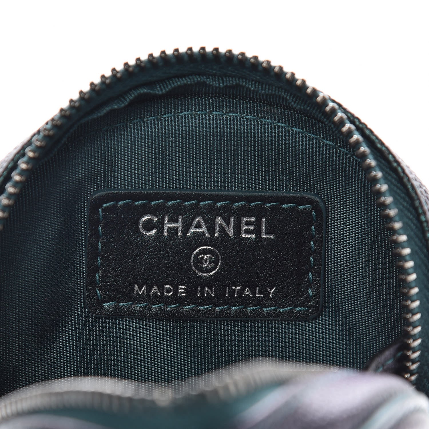 Chanel Iridescent Caviar Quilted Filigree Zip Around Classic Coin Purse Dark Turquoise 6 of 8