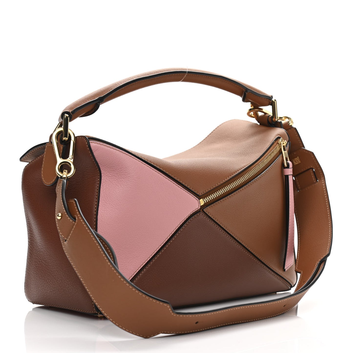 Calfskin Medium Puzzle Bag Tan Medium Pink