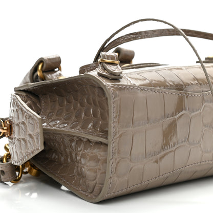 Balenciaga Shiny Supple Calfskin Crocodile Embossed Neo Classic Gold Hardware Nano City Crossbody Mink Grey 8 of 9