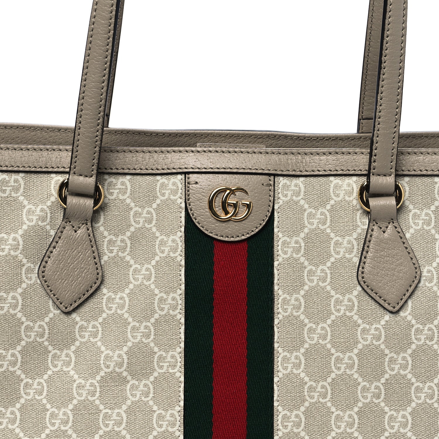 Gucci GG Supreme Monogram Textured Dollar Calfskin Web Medium Ophidia Shopping Tote Beige Mystic White Oatmeal 9 of 11
