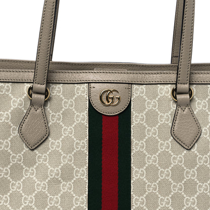 Gucci GG Supreme Monogram Textured Dollar Calfskin Web Medium Ophidia Shopping Tote Beige Mystic White Oatmeal 9 of 11