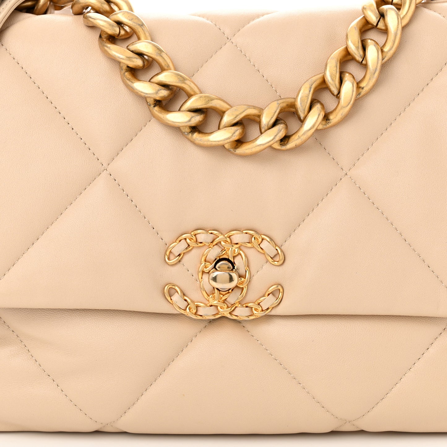 Lambskin Quilted Large Chanel 19 Flap Beige