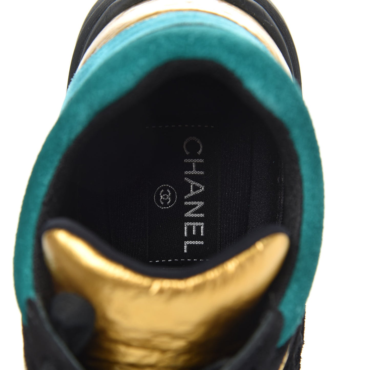 Fabric Calfskin Suede CC Womens Sneakers 37 Black Turquoise Gold
