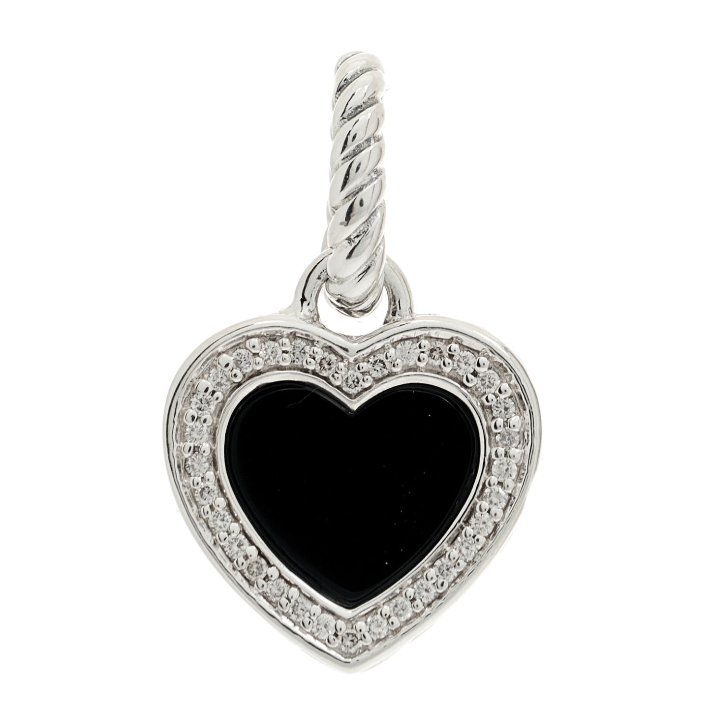 Sterling Silver Black Onyx Diamond Cable Heart Charm Pendant