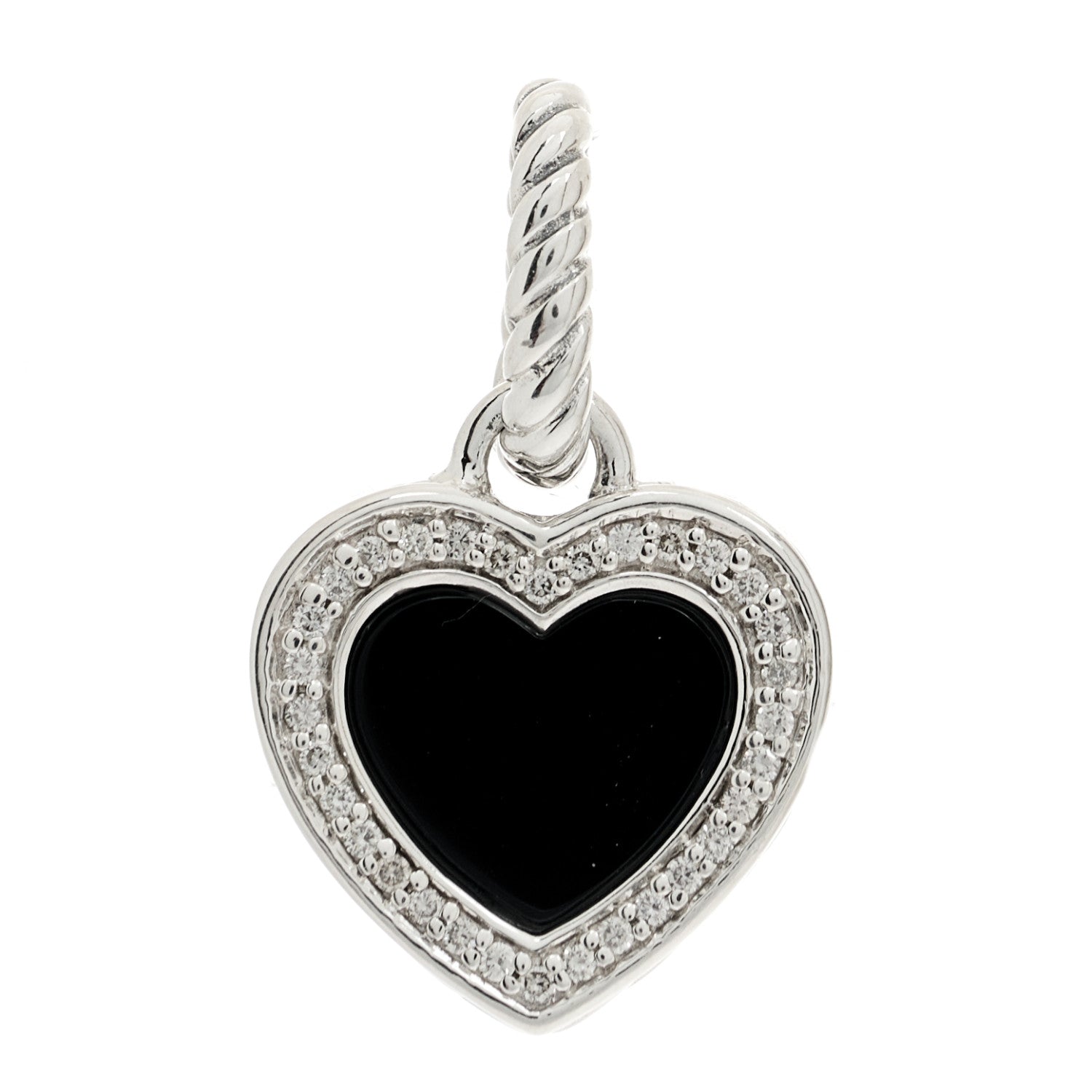 David Yurman Sterling Silver Black Onyx Diamond Cable Heart Charm Pendant 1 of 3