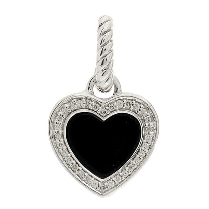 David Yurman Sterling Silver Black Onyx Diamond Cable Heart Charm Pendant 1 of 3