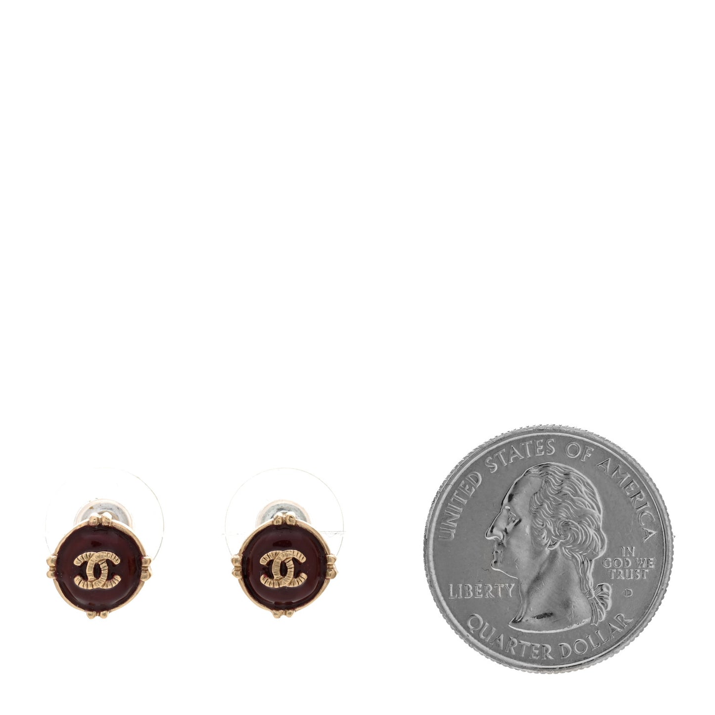Enamel CC Stud Earrings Red Gold
